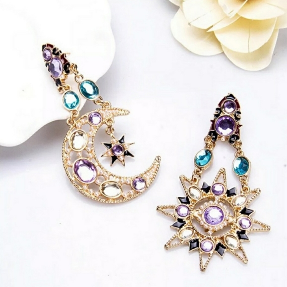 Celestial Stone & Crystal Dangle Earrings - Picture 2 of 9